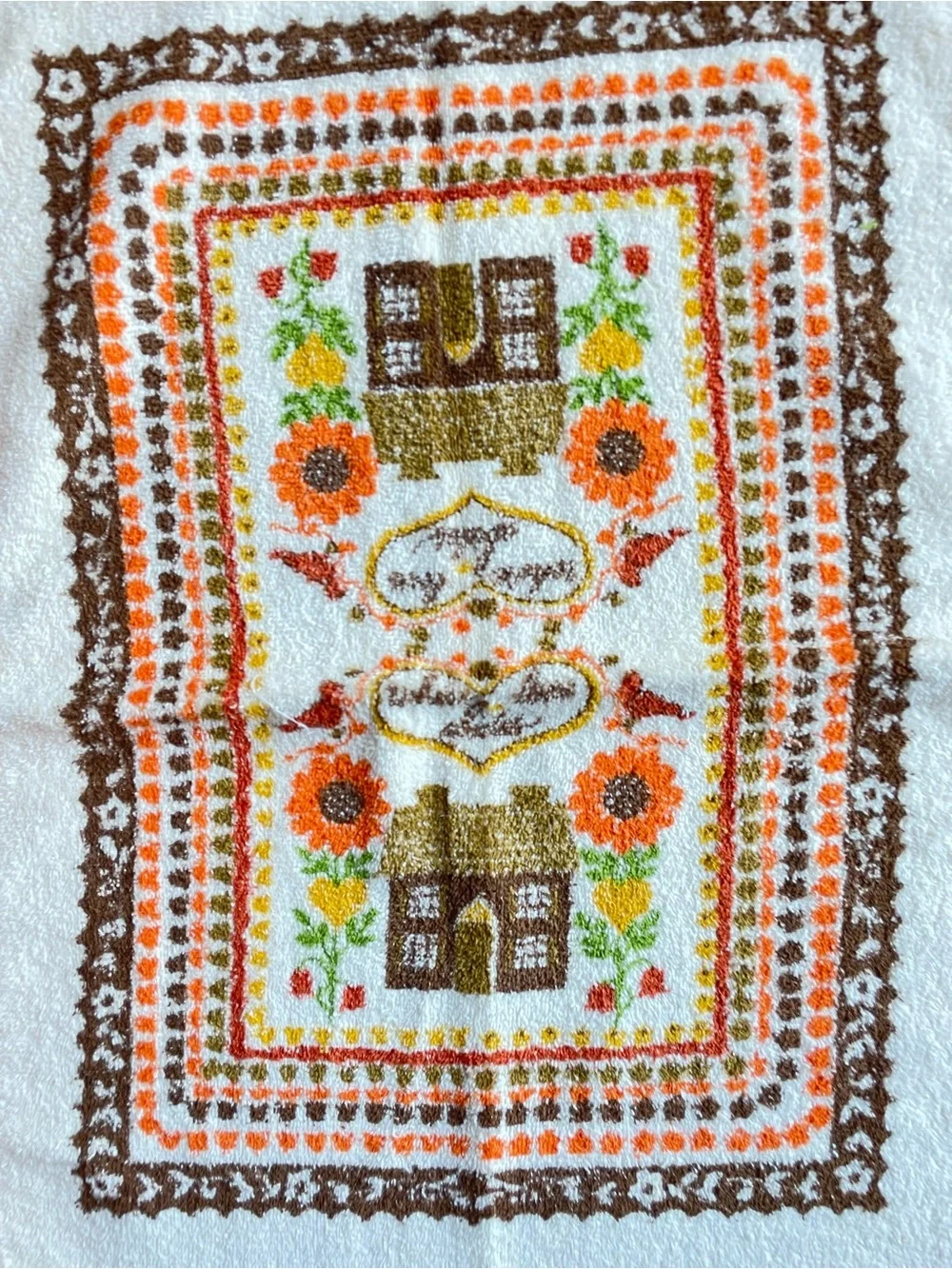 Vintage 1970s Floral Cottage Hand Towel Fringed Retro Kitchen 25x15
